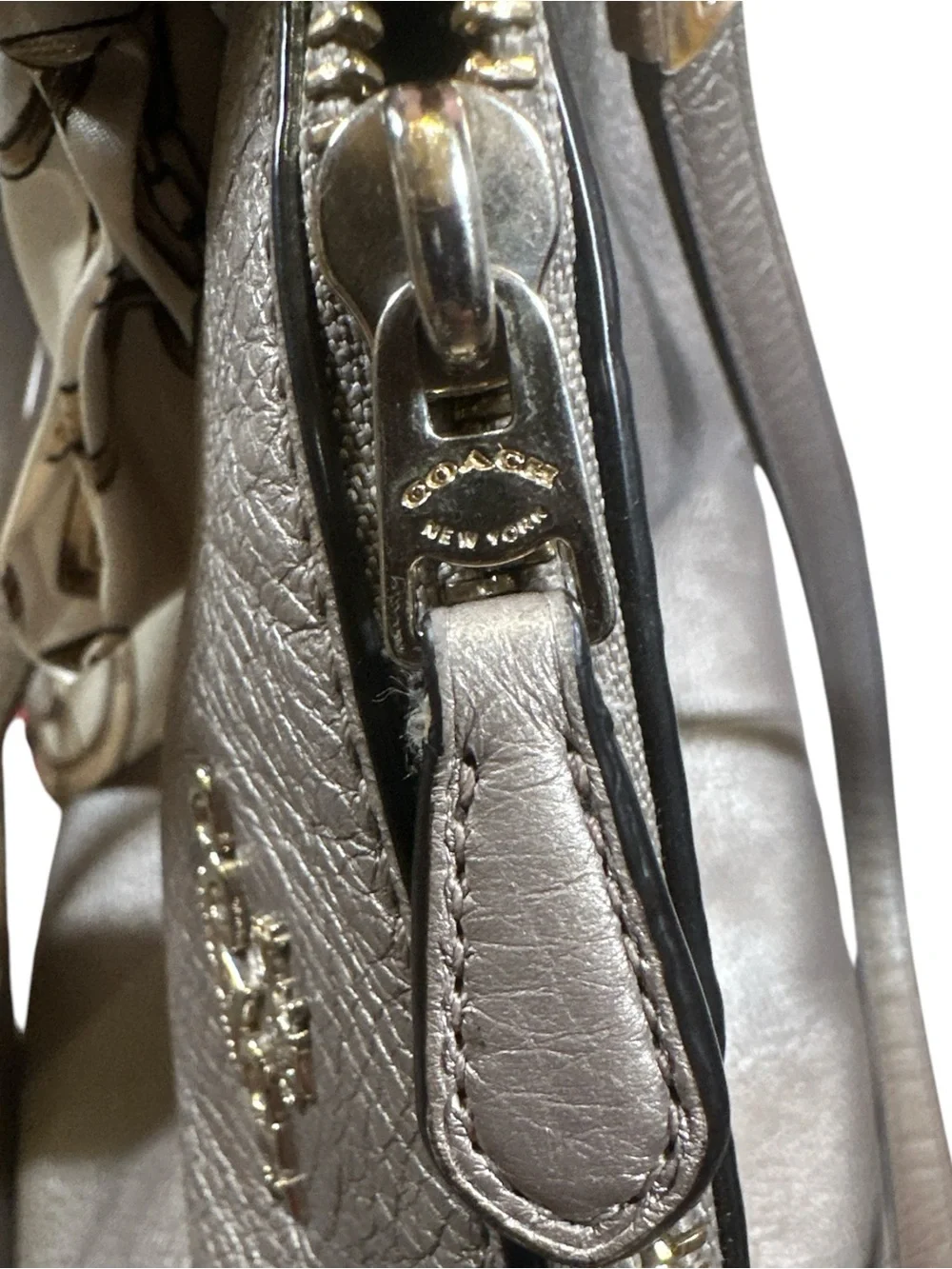 Coach Kelsey Silver-Greige Metallic Satchel/Shoulder Bag Like New